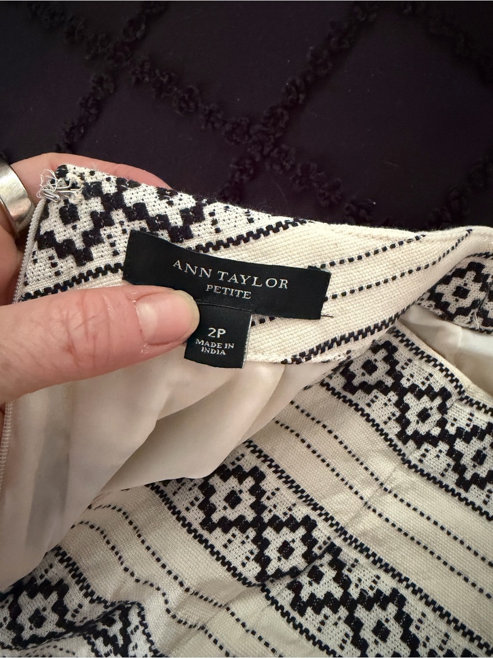 Ann Taylor Petite Black and Cream Geometric Crew Sweater